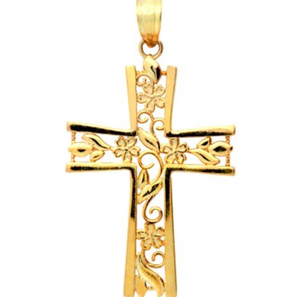 Gold Plated Sterling Silver Floral Cross Pendant